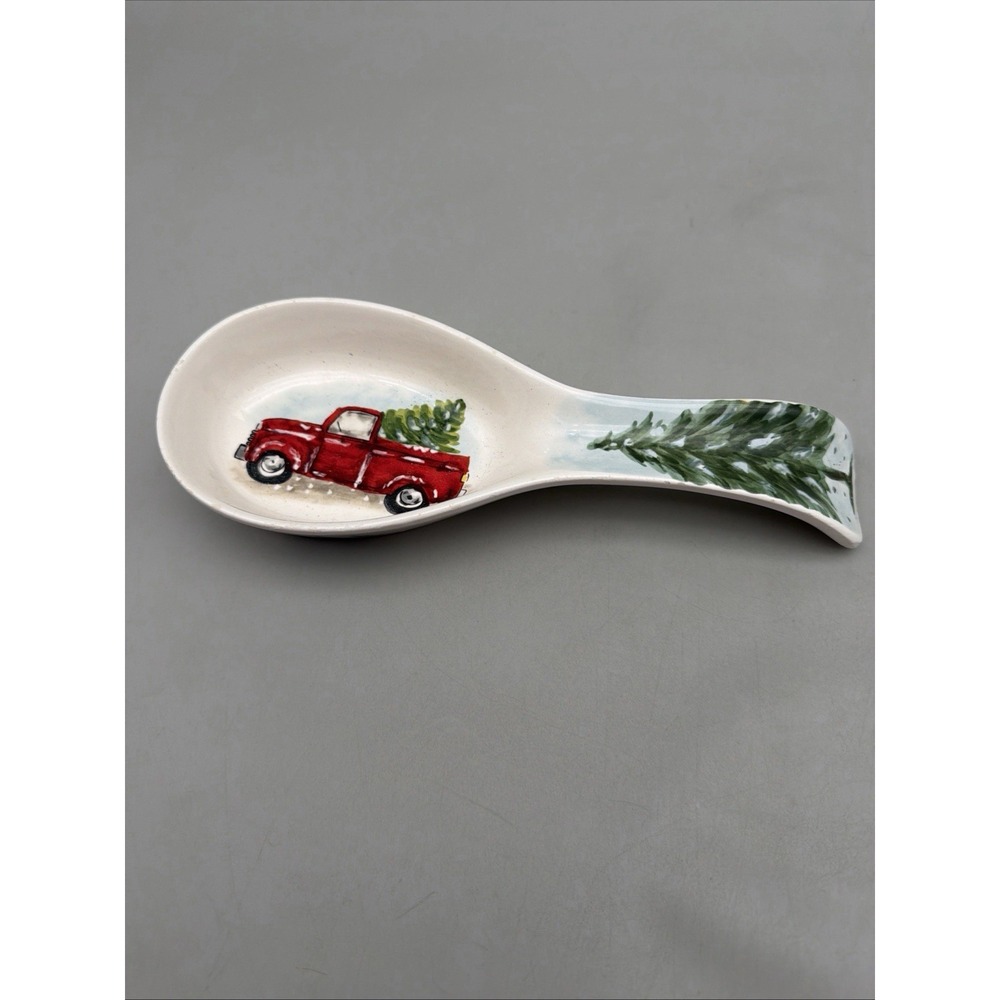Maxcerna Red Truck Chrismas Spoon Rest 10" Features Christmas